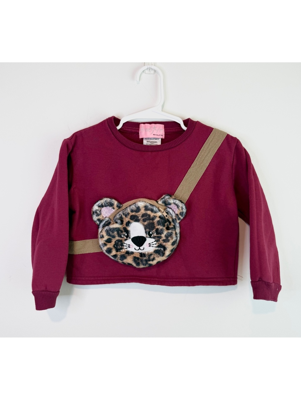 FreeStyle Revolution Girls Burgundy Sweatshirt with Leopard Bear Face Pocket 3T